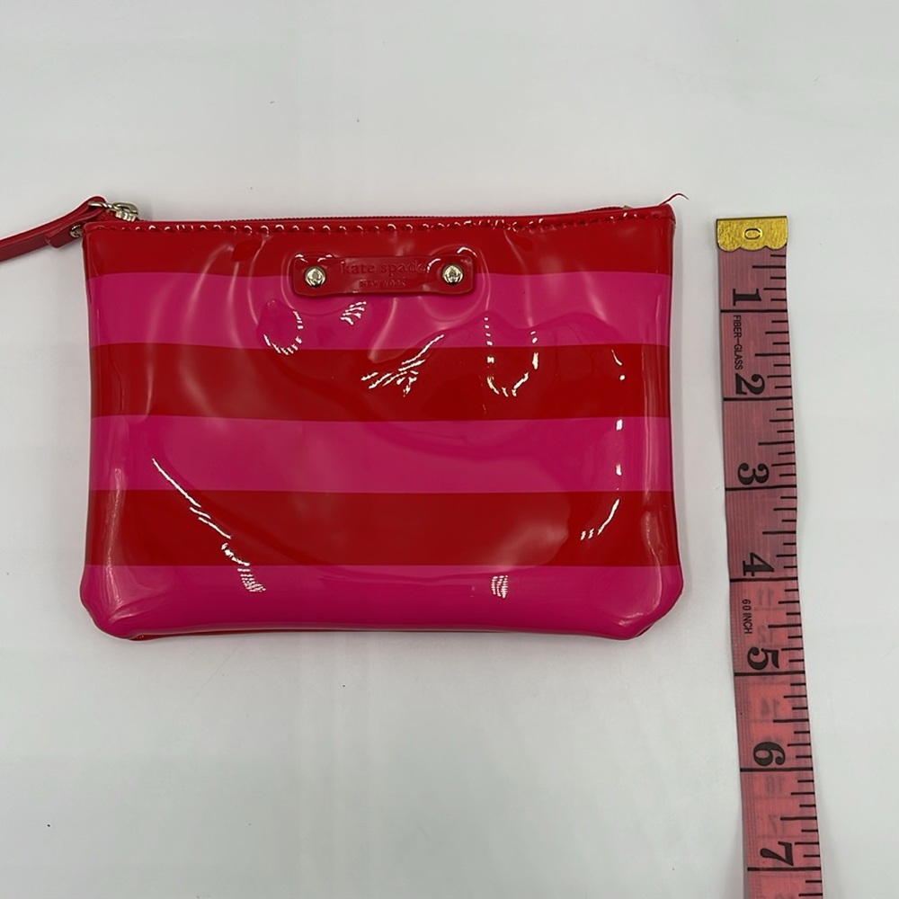 Kate Spade Patent Red and Hot Pink Striped Zip Small Wallet/Bag/Pouch 6" Wide - Picture 12 of 13